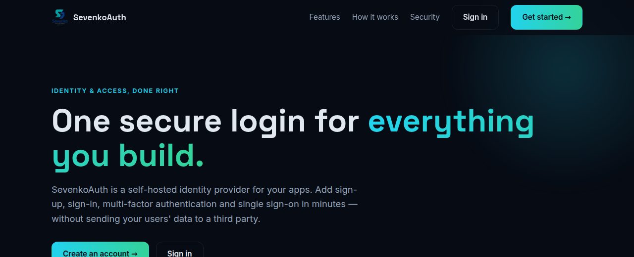 SevenkoAuth landing page